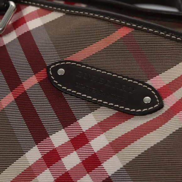 BURBERRY Nova Check Blue Label Hand Bag Nylon Red Brown Auth - Picture 11 of 16